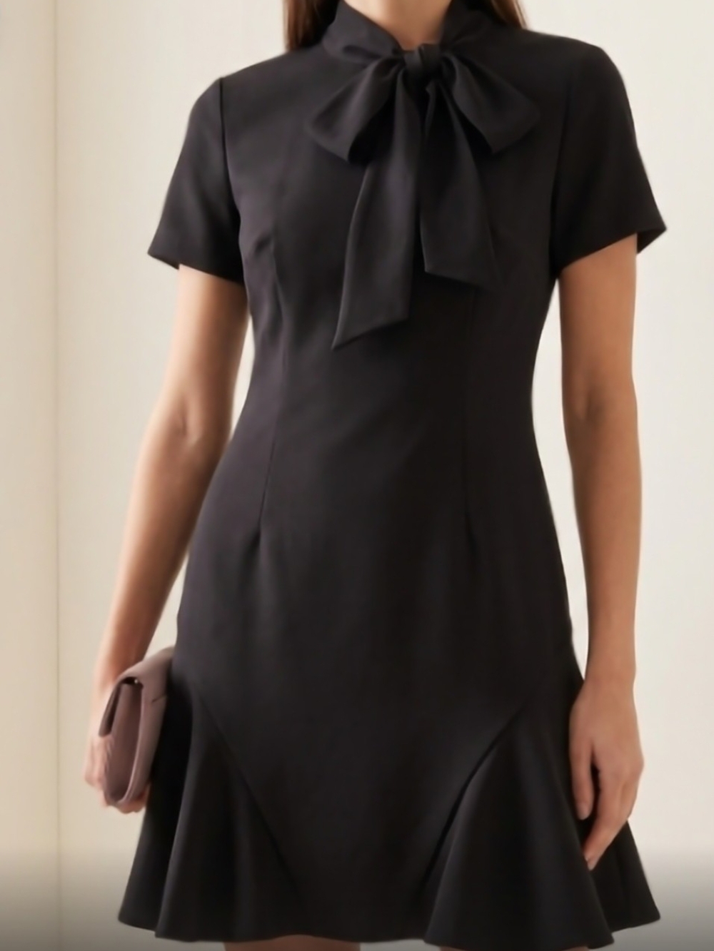 CeCe Black Bow-Tie Short Sleeve Fit-and-Flare Dress